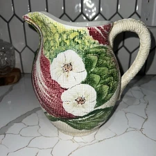 Vintage Italian Hobnail Pitcher 7.5" Floral Hand Painted Ceramic Vase Jug