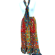 Vtg 70's Maxi Skirt Tie or Belt Flower Power S/M Agile Florence Walsh Festival