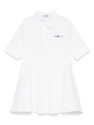 MSGM  white Logo Embroidered Shirt Dress Girl's 12 Short Sleeve Preppy Chic $349