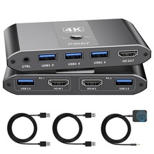 4K 60Hz HDMI Kvm Switch 1 Monitors 2 Computers, Sharing USB Devices with 3 US...