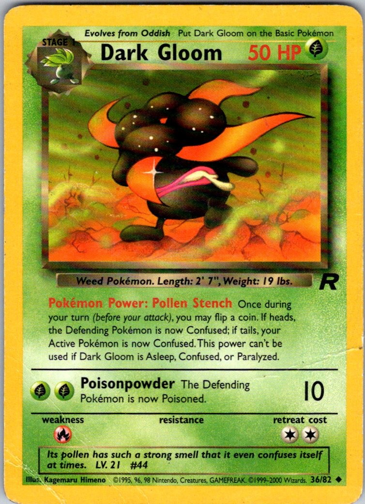 Dark Gloom 36/82 Uncommon Team Rocket Pokemon Unlimited Heavily Played