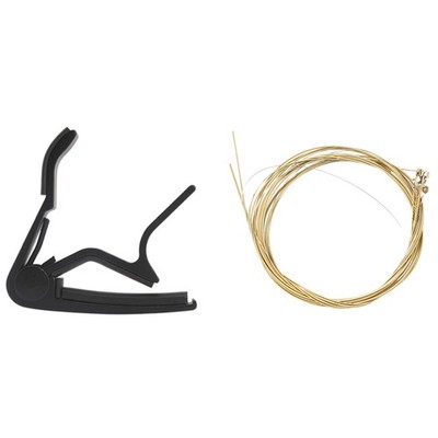 2er Set Gitarrenzubehör: 1 Stück Handwechsel Kapodaster schwarz & 1 Satz Gitarre3359