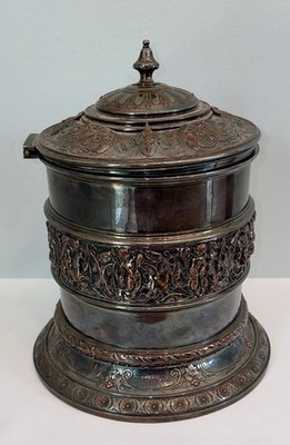 Antique 1864 Elkington & Co Silverplate Tobacco or Bisscuit Jar Canister
