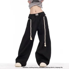 American Retro Knife Edge Casual Pants Women Autumn Trendy Handmade Thick Rope S