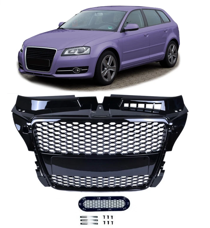 Calandre noir brillant look RS3 pour AUDI A3 8p phase 2 et sportback de 04/2008 - Photo 1/1