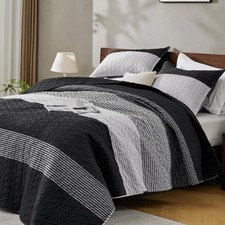 King Size Quilt Set Black and White, 3 Pieces Grey Ultra Soft Lightweight Bed...