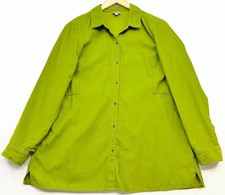 J.Jill Womens Corduroy Button-Down Tunic Shirt Long Sleeve Size M Lime Green