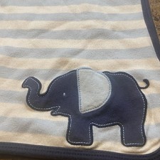 Carter's Elephant Striped Baby Boy Blanket Blue White VTG Cotton Soft Comforter
