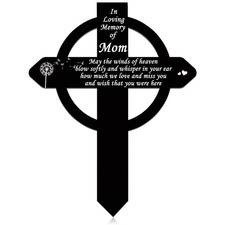 Cross Memorial Stakes Grave Decorations Cemetery Metal Plaque Mom Garden Marker
