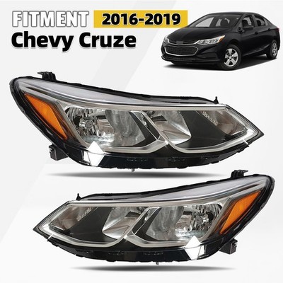 Pair Halogen Headlights For 2016-2019 Chevy Cruze with Bulbs Chrome Left+ Right