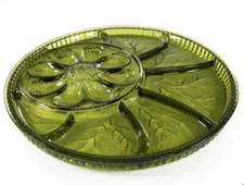 Avocado Green Glass Deviled Egg Relish Tray Divided Serving Platter Charcuterie