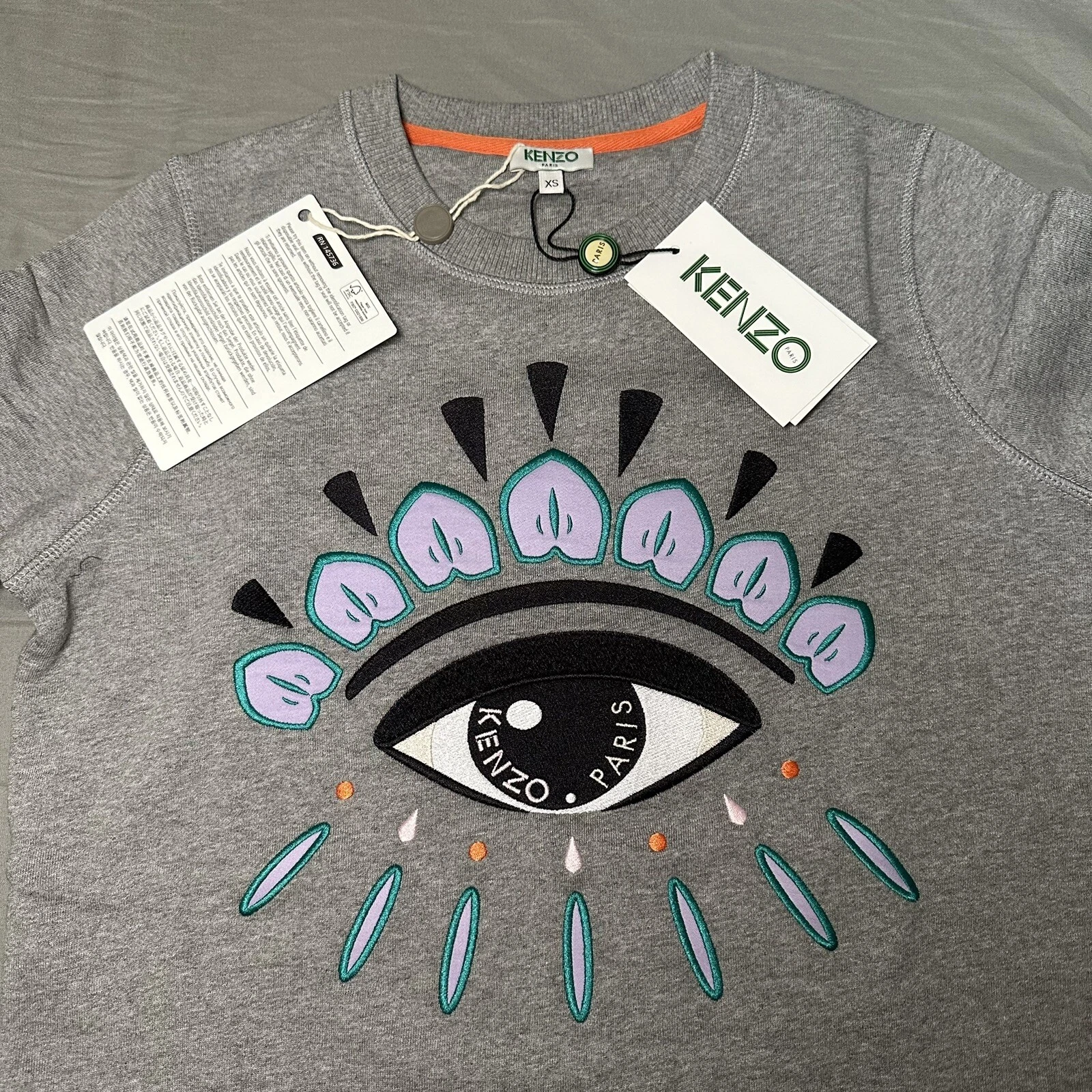 Nuova felpa Kenzo Nagai Eye abito grigio taglia XS US 2