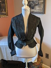 Antique Victorian 1890's Black Wool and Satin Bodice