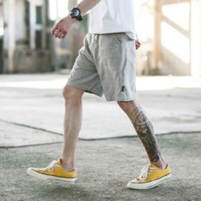 Men Linen Cotton Shorts Harem Trousers Cropped Pants Knee Length Casual Leisure