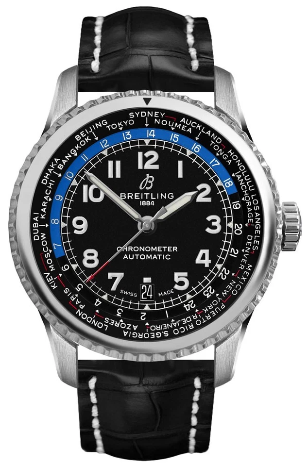 Breitling New Aviator 8 B35 Black Blue Dial Self-Winding Date Luxury Mens Watch