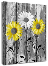 Yellow Daisy on Vintage Wood Canvas Wall Art Decor For Living Room 8x10 Inch