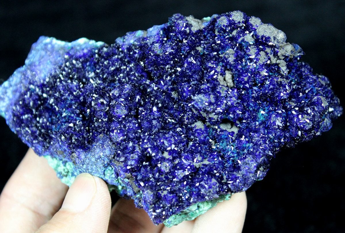 113mm Brilliant royal blue Azurite rosette on Malachite 2 sides