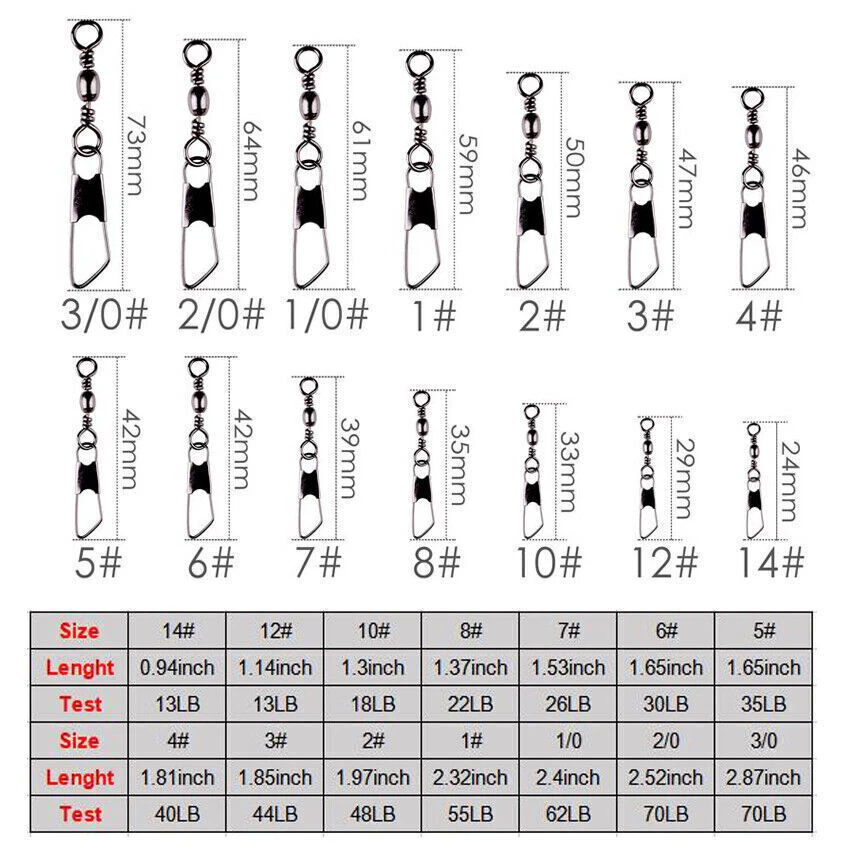 50/100PCS Fishing Barrel Swivel with Interlock Snap Fishing Swivel Size 14#-3/0 - Image 2 of 4