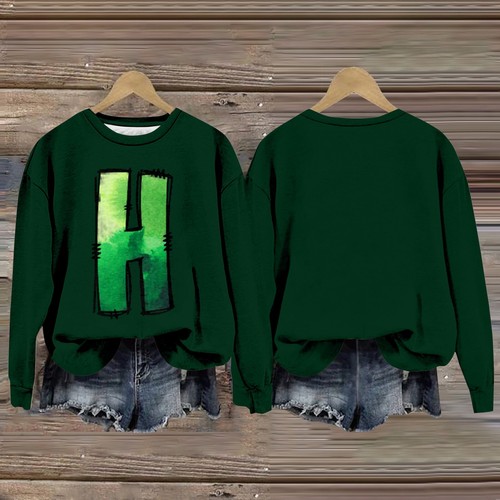 Women's Fashion Printed Long Sleeve Loose Round Neck Sweatshirt Top Fall - Picture 37 of 39