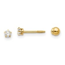 Real 14kt Yellow Gold Madi K Polished Reversible Crystal  3mm Ball Earrings