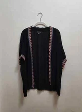 GREATER GOOD Women's L / XL Cardigan Black Embroidered Open-Front Boho Beach