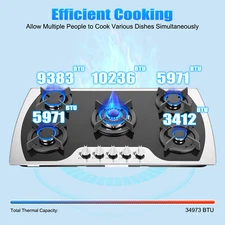 36 inch Gas Cooktop Built-in 5 Burners Stainless Steel Gas Stove NG/LPG Gas Hob