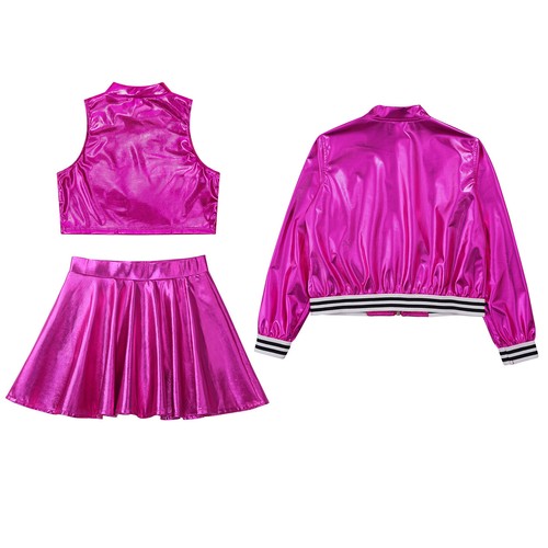Kids Girl's Crop Top With Skirt Sport Dance Outfit Cheerleading Tracksuit Jazz - Picture 47 of 63