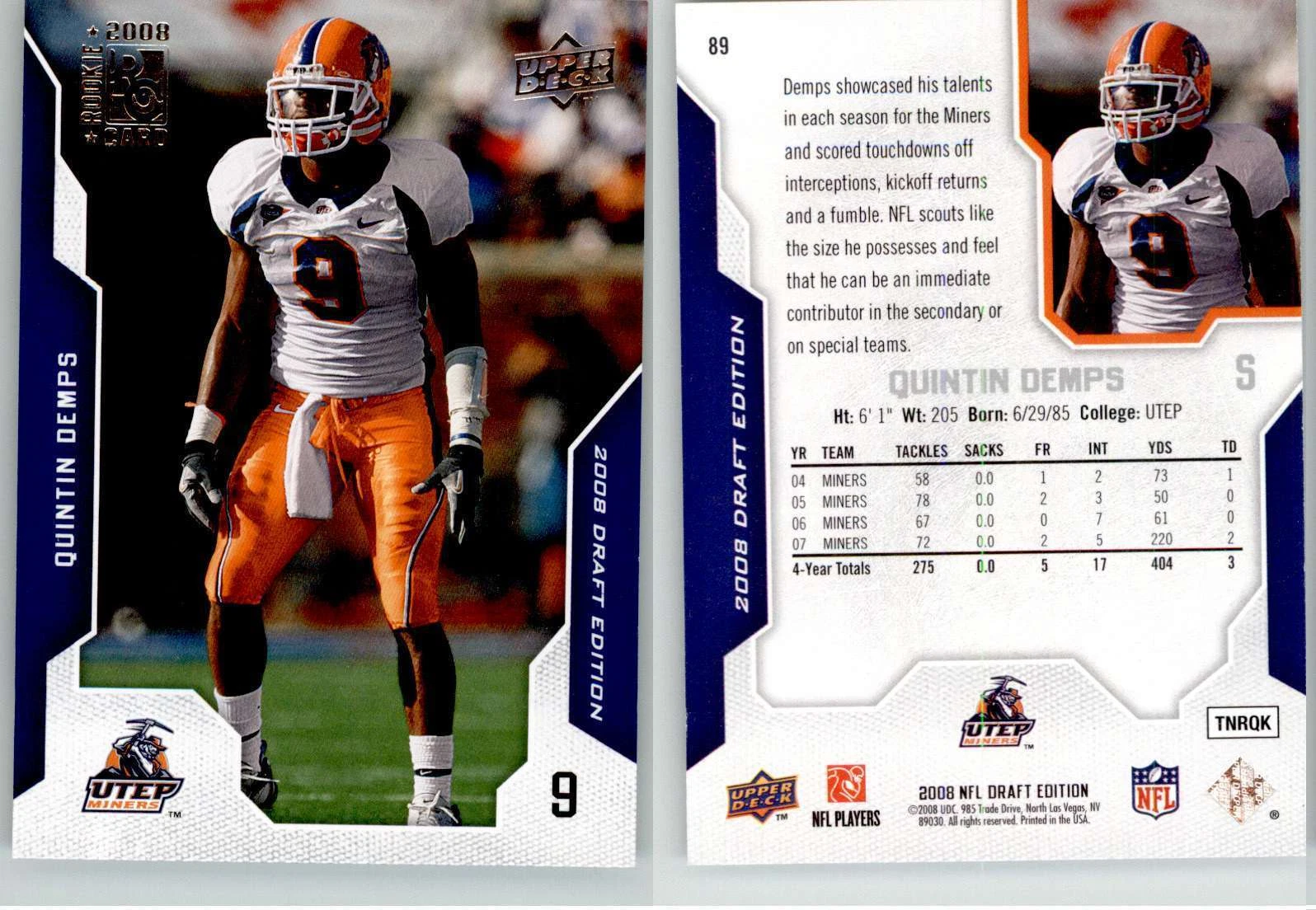 Quintin Demps trading card