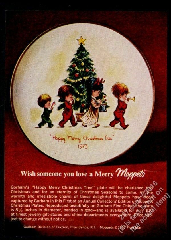 1973 Gorham Moppets Happy Merry Christmas Tree plate photo vintage print ad