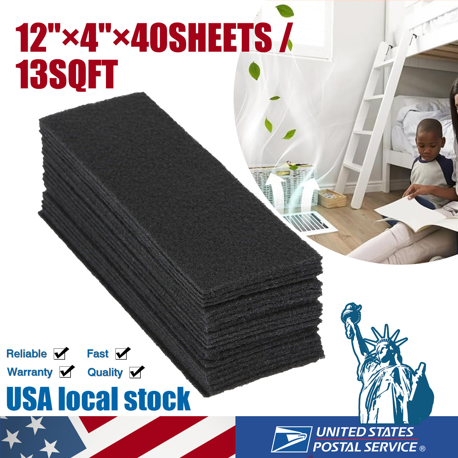 40PCS Charcoal Carbon Air Filters for Dust Dirt Smoke and Pollen Capture