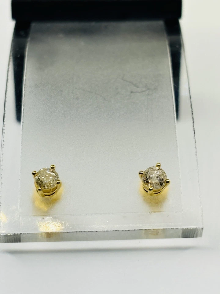 Серьги-гвоздики с бриллиантами 31 точка добытые из натуральной круглой земли желтое золото 14 карат 4 зубца - Изображение 3 из 4