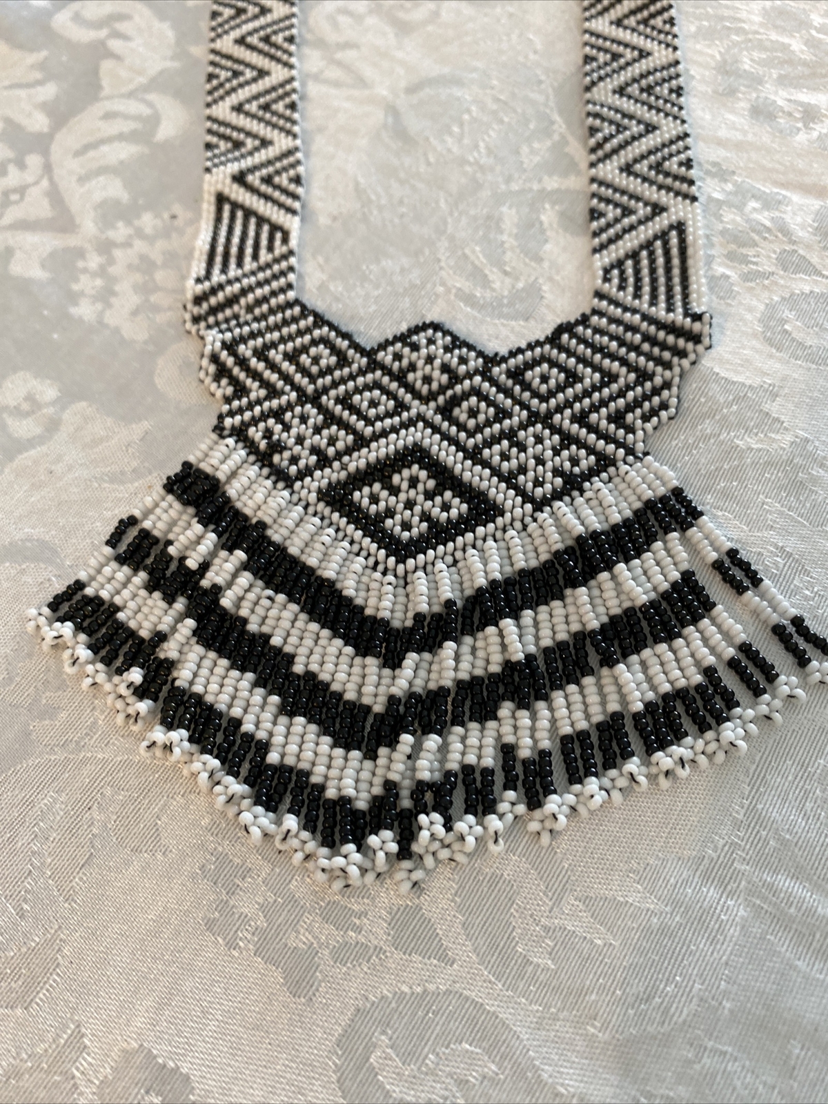 Black/White Beaded Statement Necklace Estate - image 2