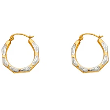 Ioka - 14K Two Tone Gold Fancy Hollow Hoop Hinged Earrings