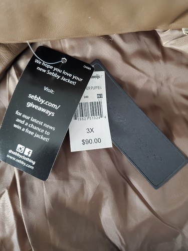 Sebby Collection Brown Faux Leather Full Zip Puffer Coat Women's Size 3X NWT. - Picture 11 of 11