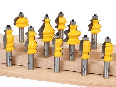 10 Bit Architectural Molding Router Bit Set - 1/2'' Shank - Yonico 16101