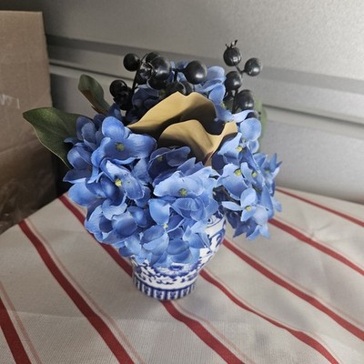Artificial Blue Hydrangea Flower Arrangement in Ceramic Vase