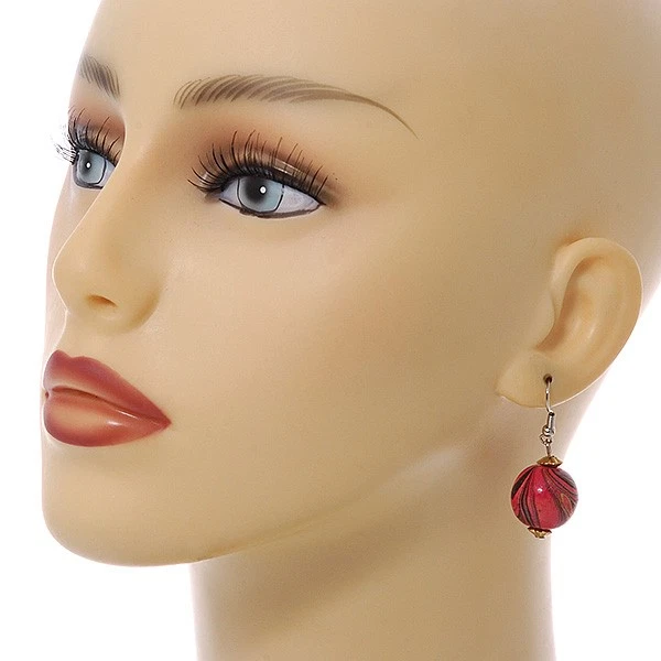 40mm L/ Colour Fusion Wood Bead Drop Earrings In Silver/Deep Pink/ Black/ Golden - Image 2 of 4