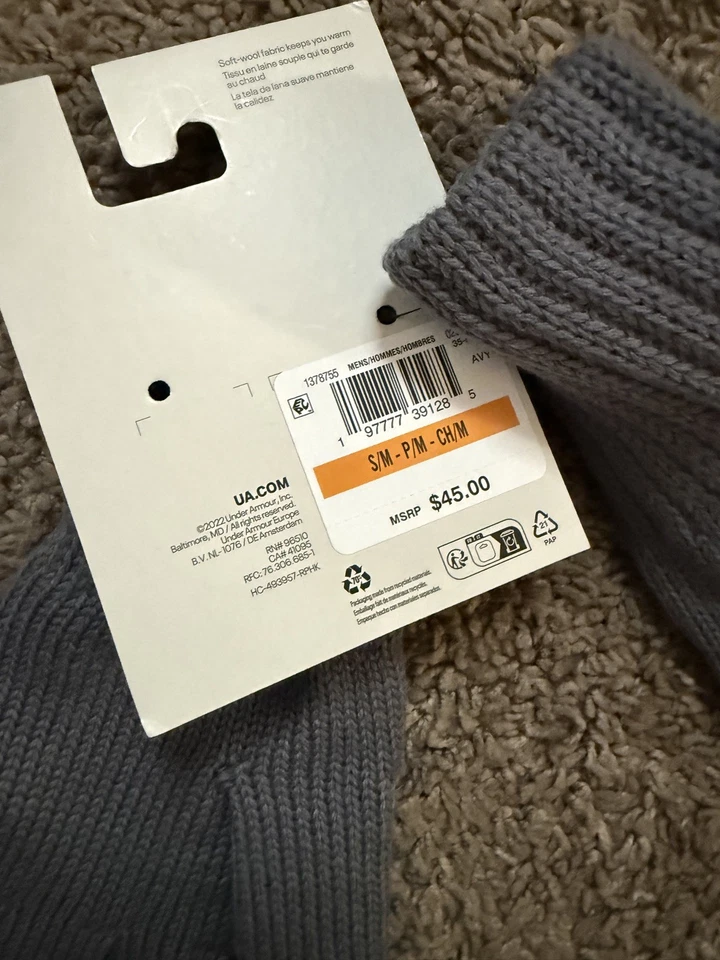 Under Armour Men's Halftime Gloves Touch screen warm Small Mitten Grey Knit - Image 2 of 4