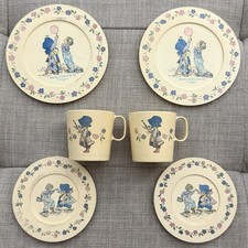 Vintage Hollie Hobbie Tea Cups Plates Set - 2 Tea Cups, 2 Saucers 2 Plates