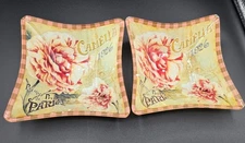 Lot of 2 Camelia 1926 Paris Decorative Glass Plates Vintage Floral French Style