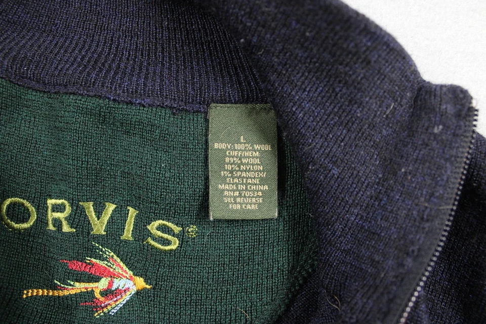 Orvis Sweater Mens Large Navy Blue Wool Blend Half Zip Pullover Outdoors Classic - Image 4 of 4