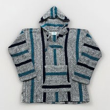 Vintage Mexican Blanket Hoodie Baja Hooded Pullover Surf Poncho XL Big G