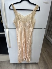antique art deco bias cut night gown slip lingerie lace vintage 100% silk 20s