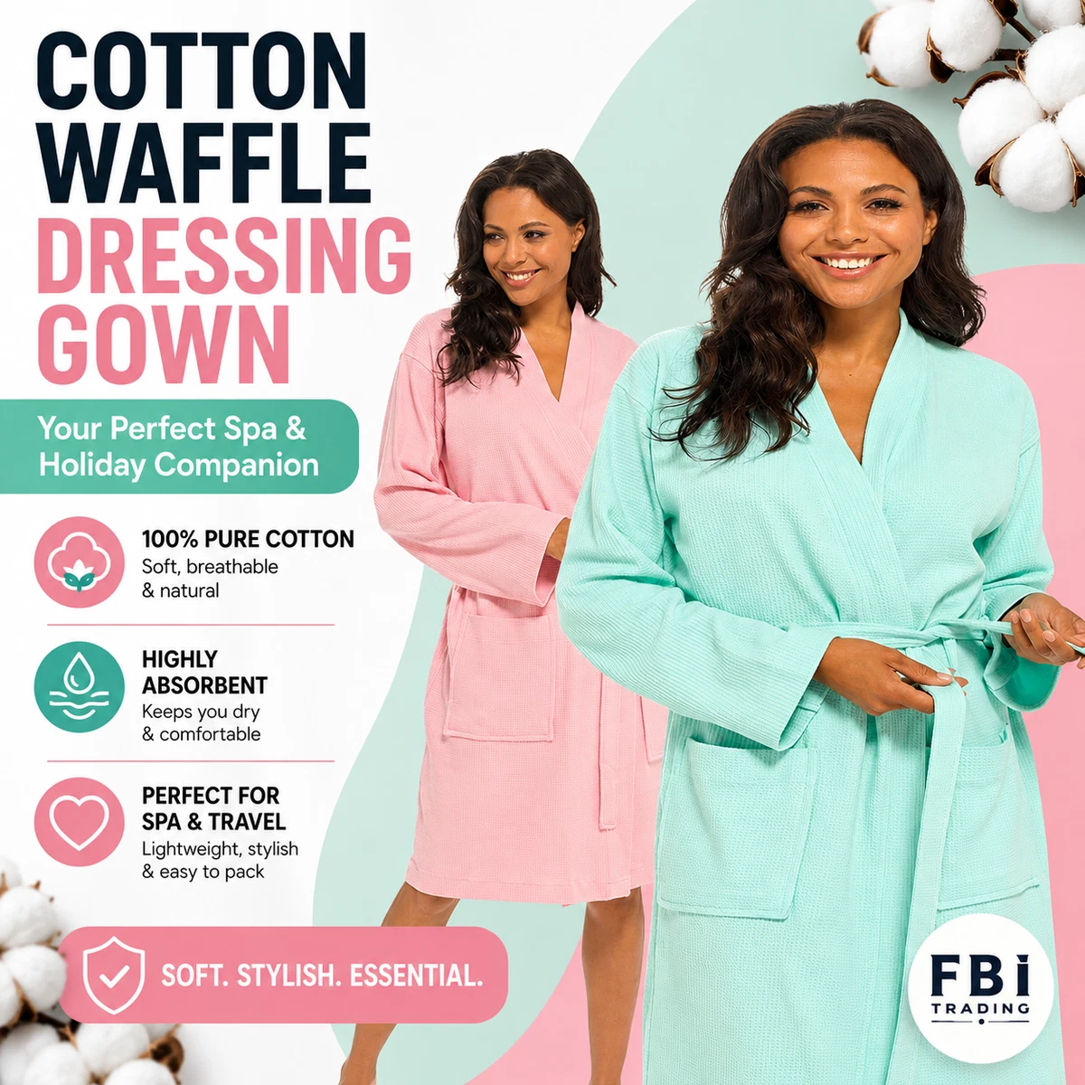 ladies cotton waffle dressing gown uk 100% Combed Cotton Womens Waffle Dressing Gown, Kimono Style Bed and Bath Linen