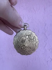 Vtg Max Factor Powder Compact English Garden Pocketwatch Case Makeup Mirror H4