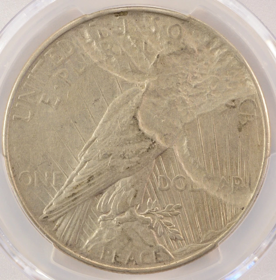 1922 $1 Peace Dollar Struck Thru Rope Reverse PCGS AU50 - Image 2 of 4