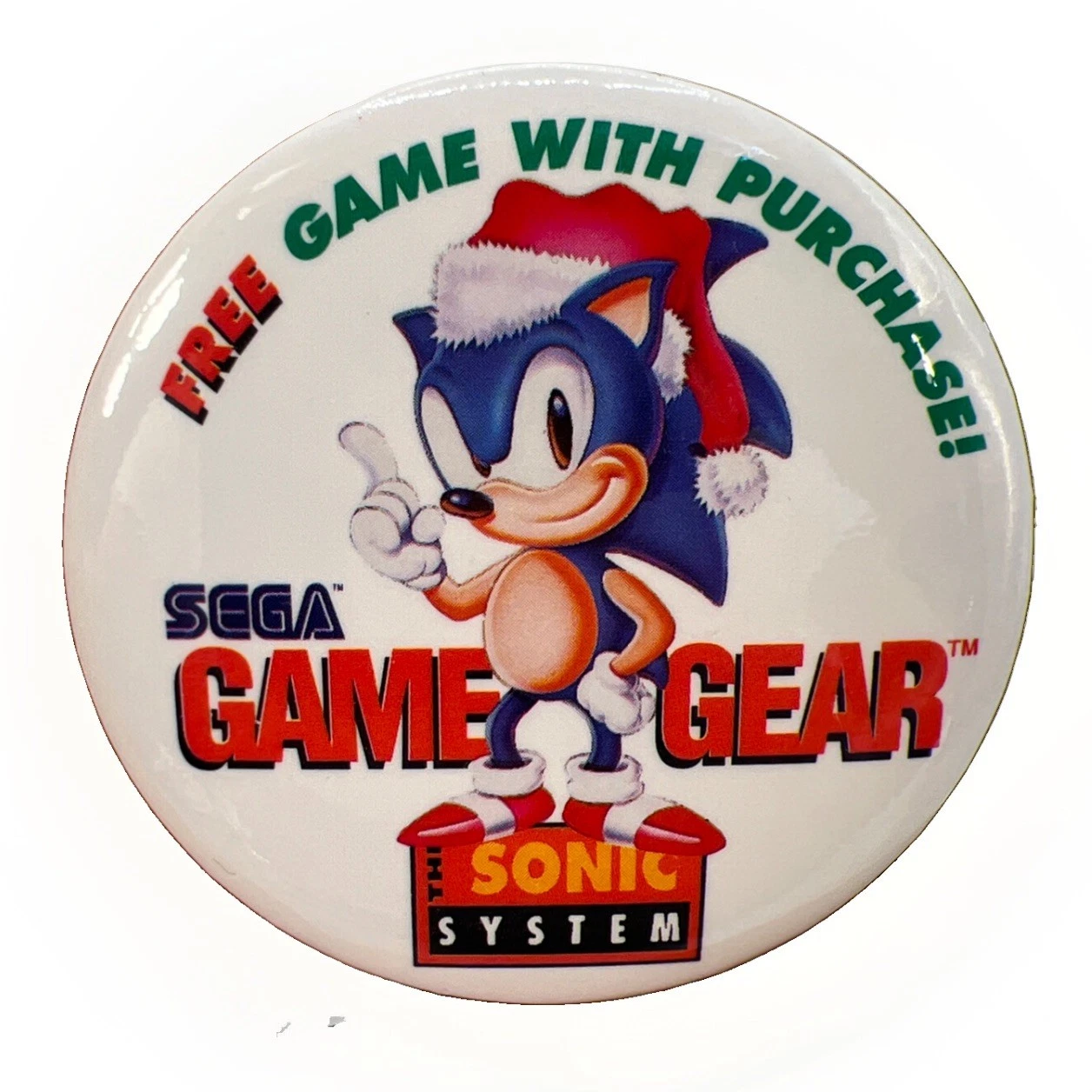 Rare Vintage 1991 SEGA Game Gear Sonic the Hedgehog Promo Button Pin 3” image 1