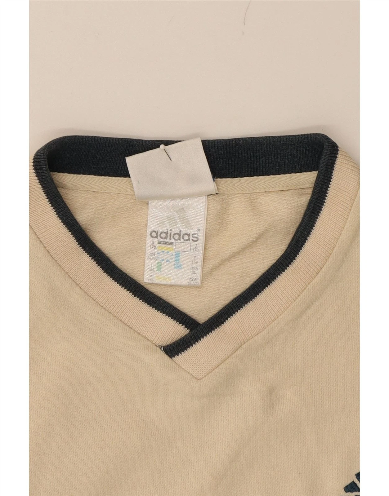 OFF WHITE Felpa maglione ADIDAS ragazzo 15 16 anni bianco sporco righe cotone DF21