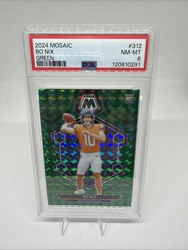 2024 Panini Mosaic Football Bo Nix Green Prizm RC #312 PSA 8 Denver Broncos