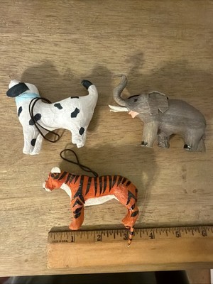 Vintage Pier 1 Hand Made Paper Mache Tiger, Elephant, Dog Ornament See Notes